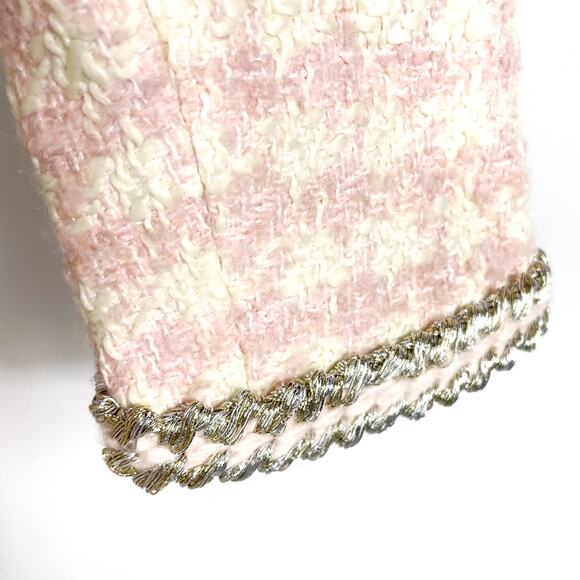 Assignment‎ Bridgette Mini Dress Pink Check Tweed Silver Trim Long Sleeve Sz S - Picture 12 of 14
